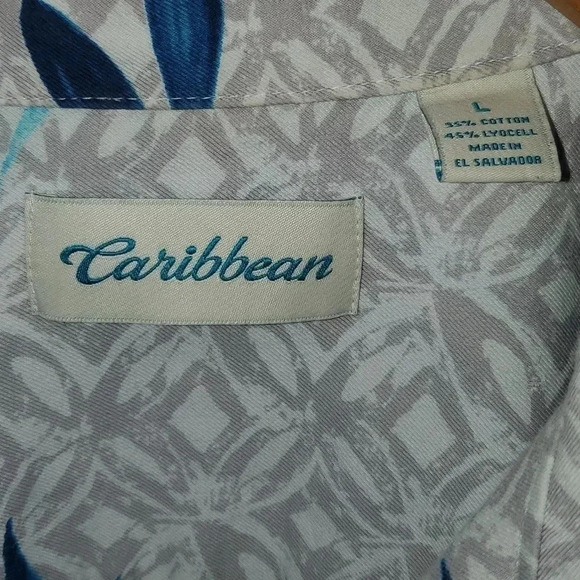 Caribbean Mens Sz L Washable Hawaiian Button Down Shirt - Picture 2 of 11